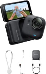 Insta360 GO Ultra - Small 4K Vlogging Camera, Hands-Free, POV Cam, 1/1.28" Sensor, 53g Lightweight, 156° FOV, 200 Min Battery Life, Magnetic Wearable Action Camera for Sports, Vlog，Midnight Black