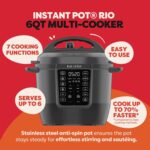 Instant Pot 6QT RIO 7-in-1 Multi-Cooker, Pressure Cooker, Slow cook, Sauté, Steam, Rice Maker, Yogurt, & Warmer, Black, 6 Quarts - Image 2