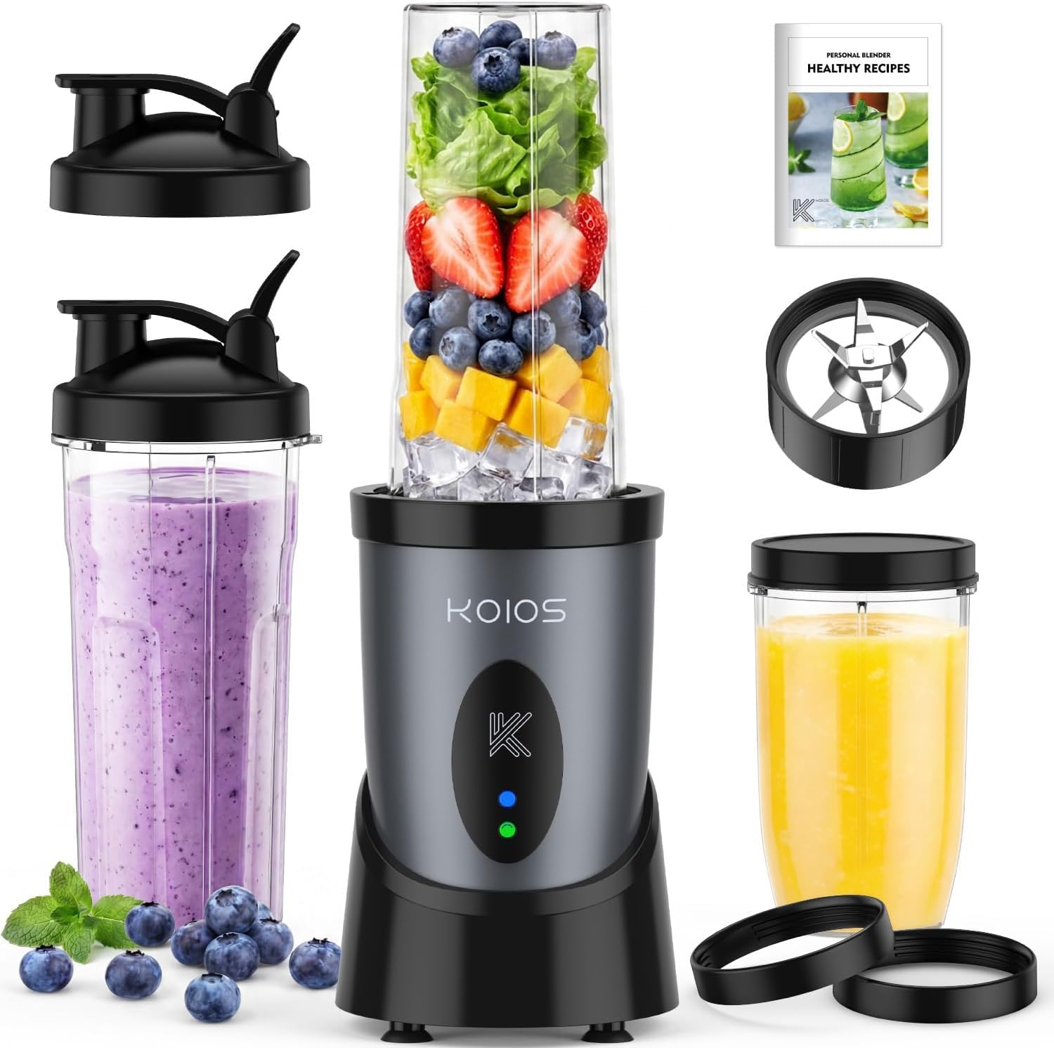KOIOS-Smoothie-Blender-for-Kitchen-900W-Personal-Blender-for-Smoothies.jpg KOIOS Smoothie Blender for Kitchen, 900W Personal Blender for Smoothies Shakes 14pcs with 3 Portable Cups 23oz + 17oz, Single Serve Smoothies Maker Mixer for Juices Frozen Drinks, Grey Blue - Image 1