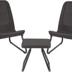 Keter Rio 3 Piece Resin Wicker Patio Furniture Set with Side Table and Outdoor Chairs for Front Porch and Backyard Decor, Dark Grey
