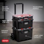 Keter Stack-n-Roll Modular Tools Organizer for Garage Storage and DIY, 3 Piece Resin Rolling Tool Box System for Small Parts, Black - Image 2