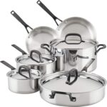 KitchenAid 5-Ply Clad Stainless Steel Cookware Induction Pots and Pans Set, 10-Piece, Polished Stainless Steel