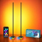 LED Floor Lamp, 2Packs RGBICWW Corner Floor Lamp with Glowing Base and Music Sync, Modern Standing Lamp 160 Million Colors, Color Changing Lamp for Bedroom Living Room Home Office