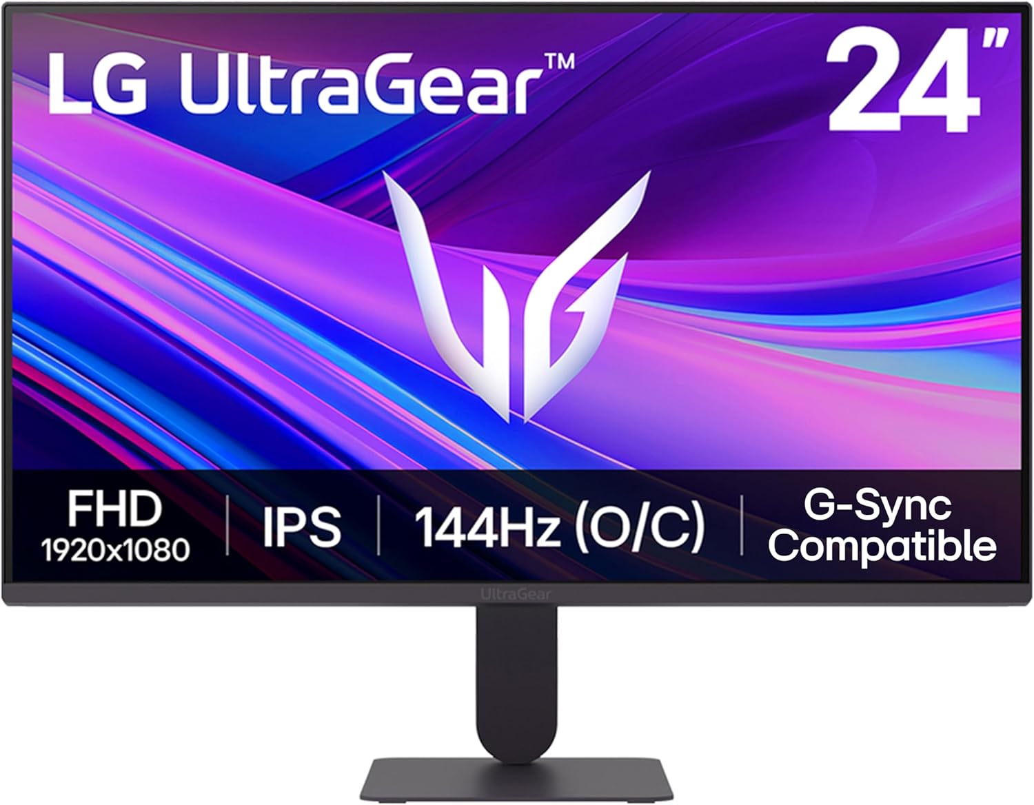 LG-24G411A-B-24-inch-Ultragear-Full-HD-1920-x-1080-IPS.jpg LG 24G411A-B 24-inch Ultragear Full HD (1920 x 1080) IPS Gaming Monitor, 144Hz (O/C), 1ms MBR, NVIDIA G-Sync Compatible, AMD FreeSync, HDR10, HDMI, DisplayPort, Slim Stand, Black - Image 1