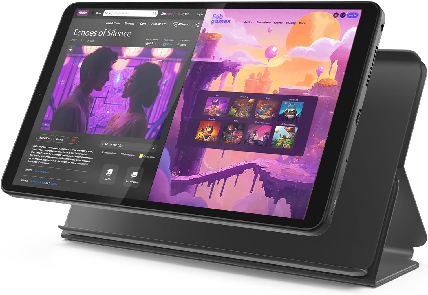 Lenovo-Tab-One-Lightweight-Tablet-up-to-125.jpg Lenovo Tab One - Lightweight Tablet - up to 12.5 Hours of YouTube Streaming - 8.7" HD Display - 4 GB Memory - 64 GB Storage - MediaTek Helio G85 - Includes Folio Case - Image 1