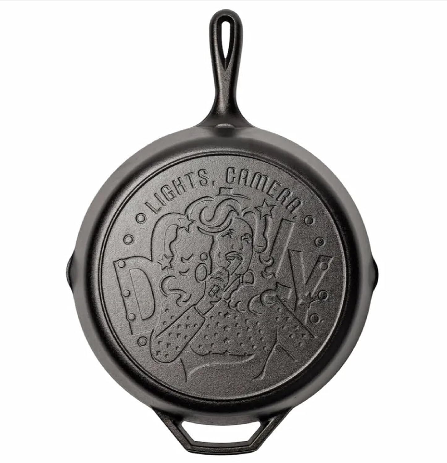 Lodge-12-Inch-Dolly-Parton-Lights-Camera-Dolly-Cast-Iron.jpg Lodge 12 Inch Dolly Parton "Lights, Camera, Dolly" Cast Iron Skillet – Special Edition, Made in USA, Naturally Seasoned, Oven Safe, Grill & Campfire Ready - Image 1