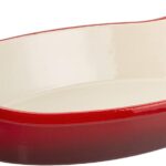 Lodge 2 Quart Enameled Cast Iron Oval Caserole – Dual Handles – Oven Safe up to 500° F or on Stovetop - Use to Marinate, Cook, Bake, Refrigerate and Serve – Red