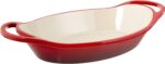 Lodge 2 Quart Enameled Cast Iron Oval Caserole – Dual Handles – Oven Safe up to 500° F or on Stovetop - Use to Marinate, Cook, Bake, Refrigerate and Serve – Red