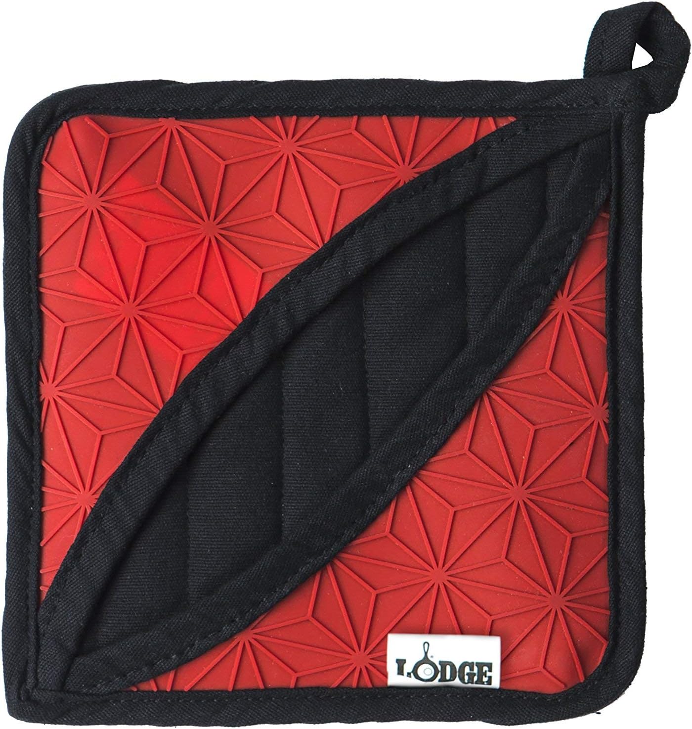 Lodge-65-Inch-2-in-1-Silicone-and-Fabric-TrivetPotholder.jpg Lodge 6.5 Inch 2 in 1 Silicone and Fabric Trivet/Potholder - Dishwasher Safe Trivet Designed for Universal Use - Reusable Heat Protection up to 450° - Red and Black - Image 1