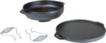 Lodge Cast Iron Cook-It-All Kit. Five-Piece Cast Iron Set includes a Reversible Grill/Griddle 14 Inch, 6.8 Quart Bottom/Wok, Two Heavy Duty Handles, and a Tips & Tricks Booklet. - Image 2