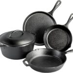 Lodge Cast Iron Set - 5-Piece Set - Pre-Seasoned Kitchen Set - Skillets, Griddle & Dutch Oven Included - PFAS-Free Non-Toxic Cookware