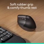 Logitech Lift Vertical Ergonomic Mouse, Wireless, Bluetooth or Logi Bolt USB Receiver, Quiet clicks, 6 Buttons, Compatible with Windows/macOS/iPadOS, Laptop, PC - Graphite - Image 2