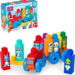 MEGA BLOKS First Builders Toddler Block Toys Set, Build & Match Animal Tractor with 30 Pieces, Learn Animals and Colors, Red and Blue, Ages 1+ Years