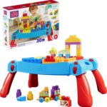 MEGA BLOKS First Builders Toddler Blocks Toy, Build 'n Learn Portable Activity Table with 30 Pieces and Built-In Storage, Blue, Kids Ages 1+ Years (Amazon Exclusive)