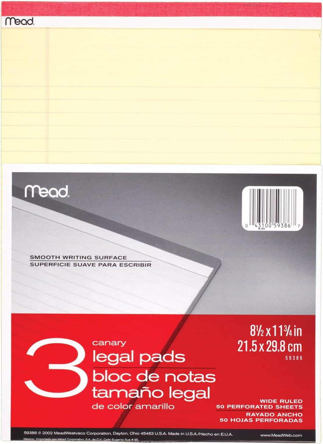 Mead-Legal-Pads-Wide-Ruled-Paper-8-12-x-11-34-50.jpg Mead Legal Pads, Wide Ruled Paper, 8-1/2" x 11-3/4", 50 Sheets, Memo Pads, Note Pads, Steno Pads, 3 Pack (59386) - Image 1