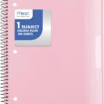Mead Spiral Notebook, 1 Subject, College Ruled Paper, Plastic Cover, 8-1/2" x 11", 100 Sheets, Pastel Pink (820298B)