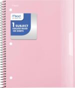 Mead Spiral Notebook, 1 Subject, College Ruled Paper, Plastic Cover, 8-1/2" x 11", 100 Sheets, Pastel Pink (820298B)