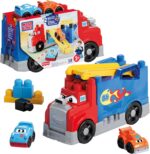 Mega Bloks First Builders Toddler Building Blocks Toy Set, Build & Race Rig with 19 Pieces, 2 Race Cars and Storage, Red, Ages 1+ Years