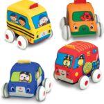 Melissa & Doug K's Kids Pull-Back Town Vehicle Set - Baby Toys Set with 4 Soft Toy Cars and Trucks, Surface Washable with Removable Wheels, Learning Toys for Babies and Toddlers