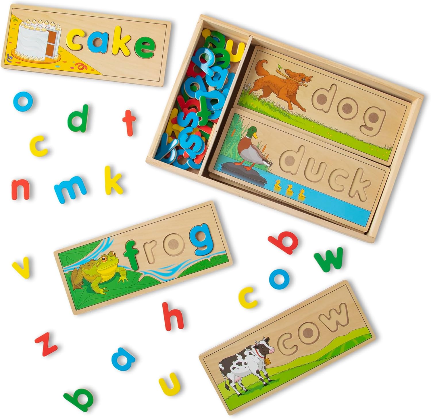Melissa-Doug-See-Spell-Wooden-Educational-Toy-with.jpg Melissa & Doug See & Spell Wooden Educational Toy with 8 Double-Sided Spelling Boards and 64 Letters Preschool Learning Activities, See & Spell Learning Toys for Kids Ages 4+ - Image 1