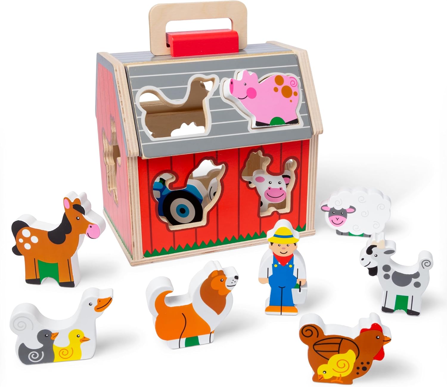 Melissa-Doug-Take-Along-Wooden-Toy-Barn-11-Pc-Portable-Toddler.jpg Melissa & Doug Take-Along Wooden Toy Barn, 11-Pc Portable Toddler Playset with Farm Animals & Pop-Up Roof, Preschool Learning Toys for Girls & Boys 2+ - Image 1