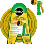 Miracle-Gro 50 ft. Garden Hose Watering Kit – 3/8 in. Watering Hose with Adjustable Nozzle and Included Plastic Hose Reel – Ideal for Patios, Small Outdoor Spaces, Lawn and Garden Use