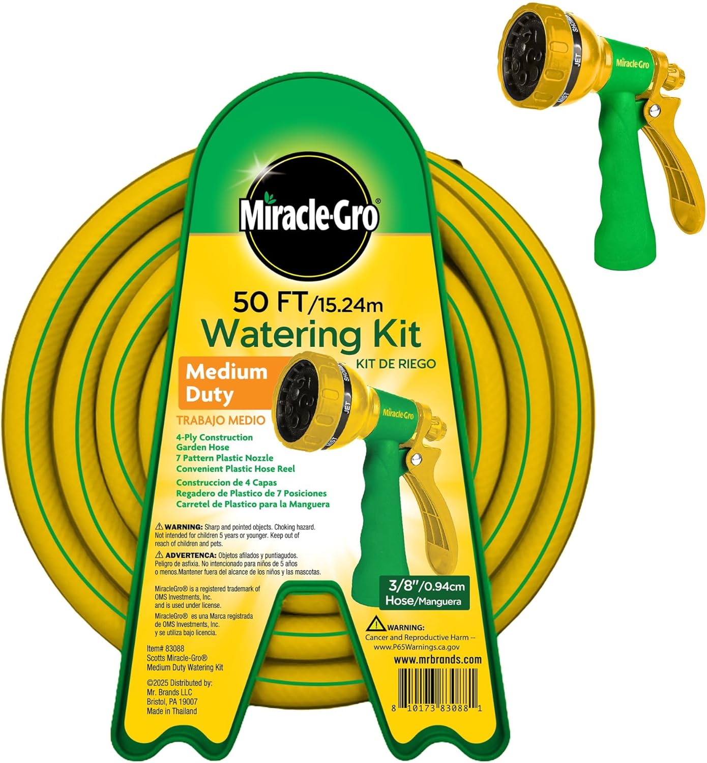 Miracle-Gro-50-ft-Garden-Hose-Watering-Kit-–-38-in.jpg Miracle-Gro 50 ft. Garden Hose Watering Kit – 3/8 in. Watering Hose with Adjustable Nozzle and Included Plastic Hose Reel – Ideal for Patios, Small Outdoor Spaces, Lawn and Garden Use - Image 1