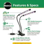 Miracle-Gro, Grow Light for Indoor Plants - 10W LED, Flexible 2-Head, Selectable Spectrum for Indoor Plants, Seeds, Herbs, Flowers, Plug-in Anywhere for Any Plant - Image 2