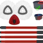 Mop Replace Heads Mop Handle and Base Replacement for O Cedar EasyWring 1-Tank Spin Mop System, 2 Microfiber Mops Refills, 4-Section Iron Mop Handle 30-58Inch and 1 Mopping Heads Cover Set (No Bucket)