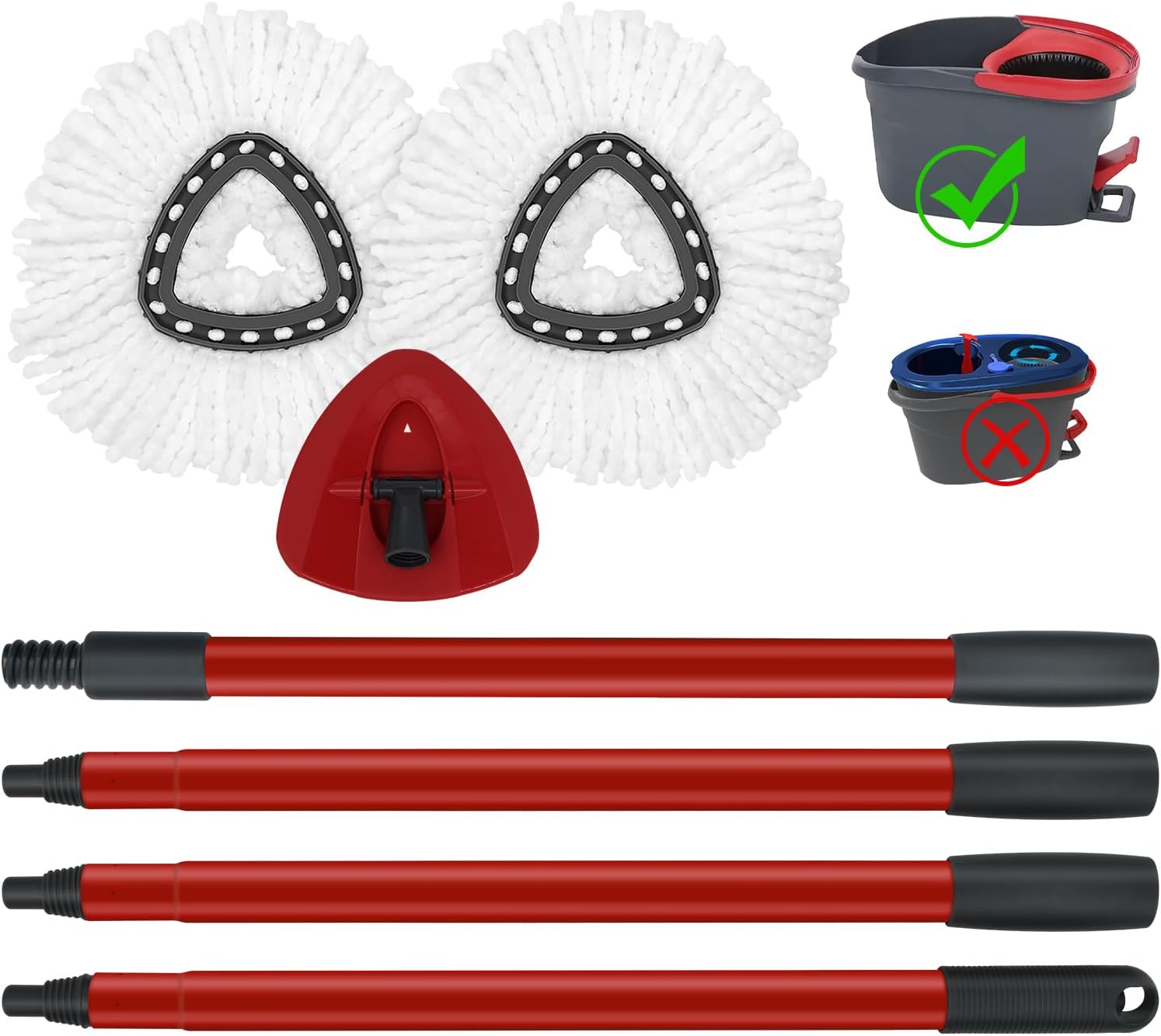 Mop-Replace-Heads-Mop-Handle-and-Base-Replacement-for-O.jpg Mop Replace Heads Mop Handle and Base Replacement for O Cedar EasyWring 1-Tank Spin Mop System, 2 Microfiber Mops Refills, 4-Section Iron Mop Handle 30-58Inch and 1 Mopping Heads Cover Set (No Bucket) - Image 1