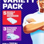 Mr. Clean Magic Eraser Sponge, All Purpose Cleaner, Cleaning Scrubber, Wall, Kitchen, Bathroom, Shower Cleaner, Melamine Sponge, Cleaning Pads, Variety Pack, 5 Extra Durable, & 3 Grease Magic Erasers