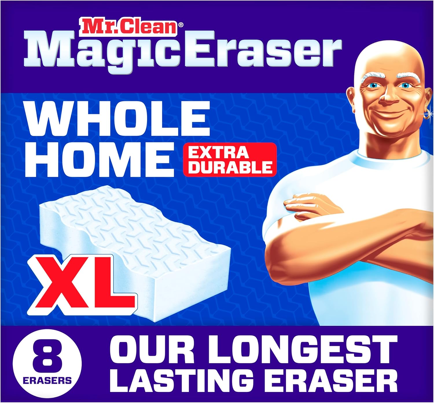 Mr-Clean-Magic-Eraser-Sponge-All-Purpose-Cleaner-Long-Lasting.jpg Mr. Clean Magic Eraser Sponge, All Purpose Cleaner, Long Lasting Cleaning Scrubber, Wall, Sneaker, Oven, Kitchen, Bathroom, Shower Cleaner, Cleaning Supplies, Whole Home Extra Durable XL, 8ct - Image 1