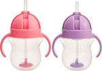 Munchkin Any Angle Sippy Cups for Toddlers, Spill Proof Weighted Straw Cup with Transition Handles for Babies 6 Months and Up, 7 Ounce, 2 Pack, Pink/Purple
