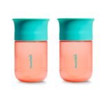Munchkin Control Flow Open Training Toddler Cups with Removable Valve, 18+ Months, 10 Ounce, 2 Pack, Coral