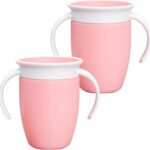 Munchkin Miracle 360 Cups for Toddlers sippy cups, toddler cups spill proof with Dentist Recommended Spoutless Design, BPA-Free Kids Cups, Easy to Clean, 7oz, 6 Months (Rose, 2 Count)