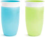 Munchkin Sippy Cups for Toddlers 1-3, Spill Proof Miracle 360 Cup, 10 Ounce, 2 Pack, Green/Blue
