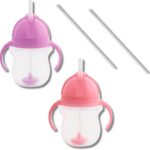 Munchkin Weighted Straw Sippy Cups for Toddlers 7oz, Leak Proof, Easy to Hold-Great toddler cups with straws, Supports Straw-use Education, Straw Cups (Purple/Pink)
