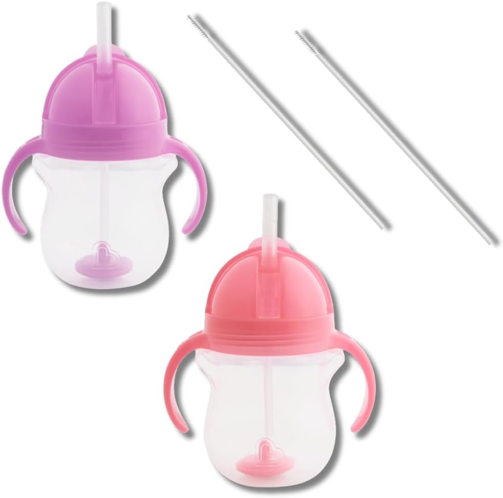 Munchkin-Weighted-Straw-Sippy-Cups-for-Toddlers-7oz-Leak-Proof.jpg Munchkin Weighted Straw Sippy Cups for Toddlers 7oz, Leak Proof, Easy to Hold-Great toddler cups with straws, Supports Straw-use Education, Straw Cups (Purple/Pink) - Image 1