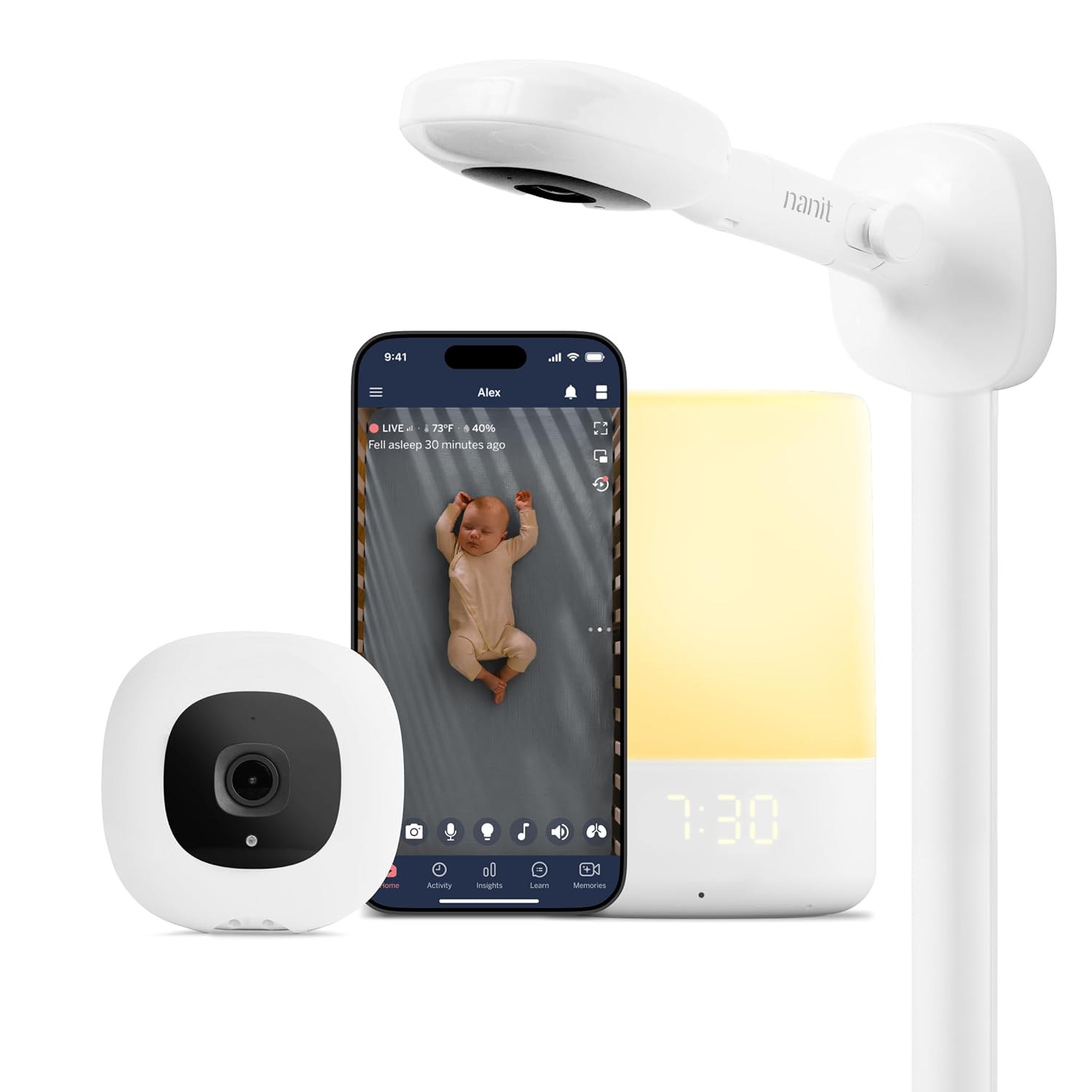 Nanit-Nursery-Bundle-Smart-Baby-Monitor-with-Wall-Mount-–.jpg Nanit Nursery Bundle Smart Baby Monitor with Wall Mount – 1080p HD Wi-Fi Camera, Monitoring, Sleep Tracking, Two-Way Audio, Night Vision, Motion & Cry Notifications, White - Image 1