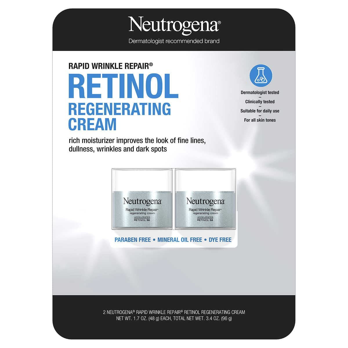 Neutrogena-Rapid-Wrinkle-Repair-Retinol-Face-Moisturizer-Daily-Anti-Aging-Cream.jpg Neutrogena Rapid Wrinkle Repair Retinol Face Moisturizer, Daily Anti-Aging Cream with & Hyaluronic Acid to Fight Fine Lines, Wrinkles, Dark Spots, 1.7 oz (pack of 2) 3.4 Ounce - Image 1