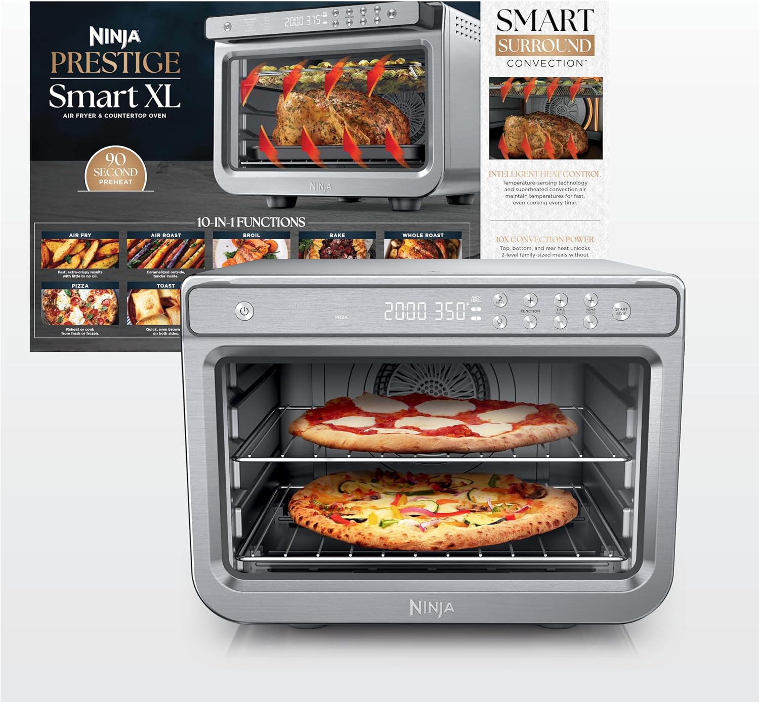 Ninja-Air-Fryer-Toaster-Oven-Combo-10-in-1-Prestige.jpg Ninja Air Fryer & Toaster Oven Combo | 10-in-1 Prestige Smart XL Countertop Oven | Bake up to 20 Cookies, Fit up to a 12lb Turkey | Pizza, Toast, Bake, Dehydrate | 1800 Watt | Stainless Steel | DT501 - Image 1