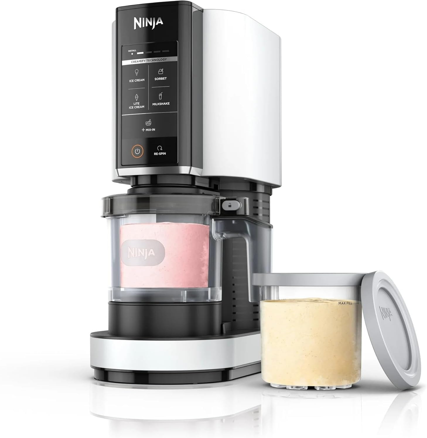 Ninja-CREAMi-Ice-Cream-Maker-5-One-Touch-Programs-Includes-2.jpg Ninja CREAMi Ice Cream Maker, 5 One-Touch Programs, Includes (2) 16oz Pints with Lids, Transform Frozen Bases to Ice Cream, Sorbets, Milkshakes, Vegan, Dairy-Free Options, NC300 White (Renewed) - Image 1