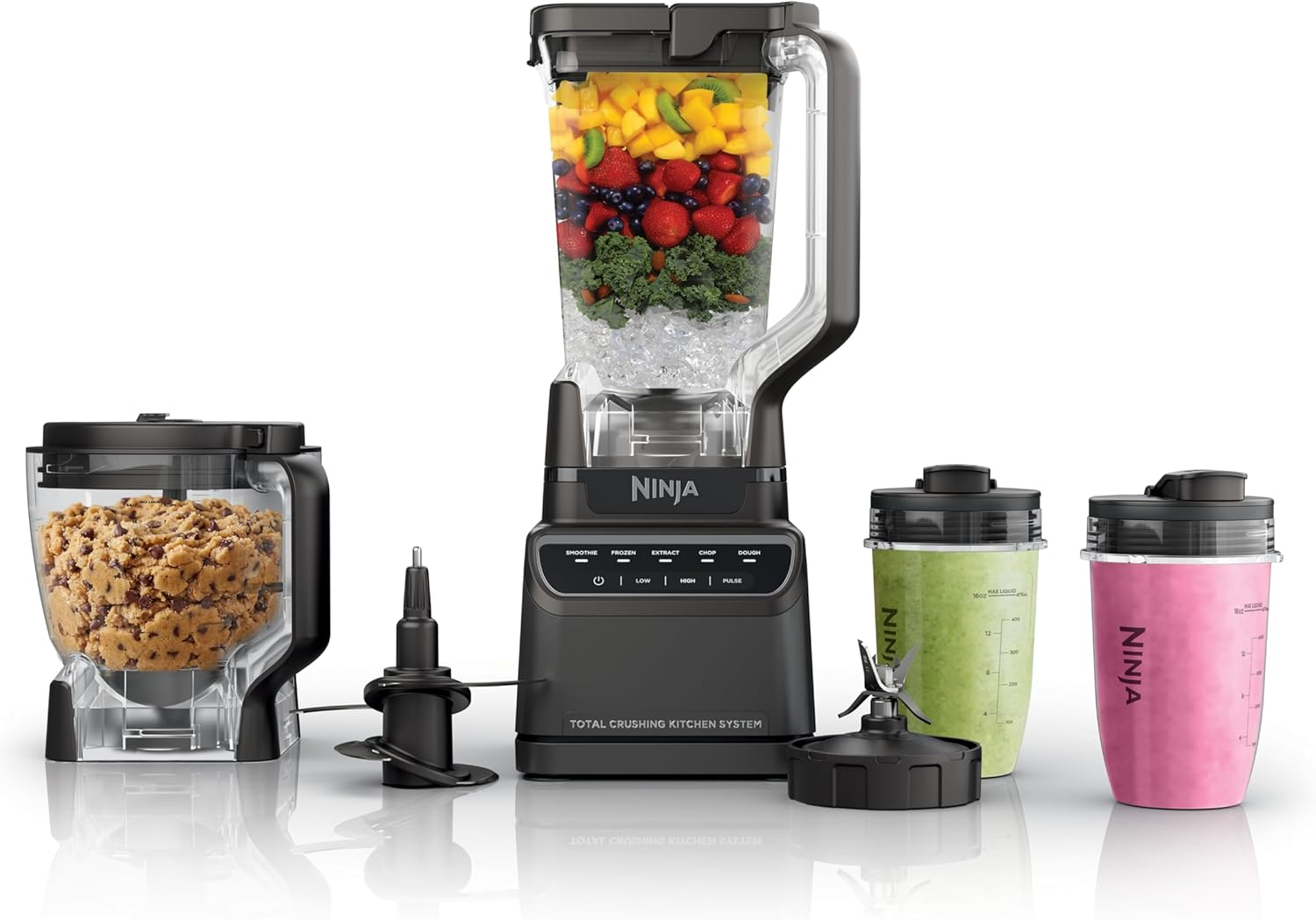 Ninja-Kitchen-System-All-in-One-for-Smoothies-Frozen-Drinks-Veggie.jpg Ninja Kitchen System | All-in-One for Smoothies, Frozen Drinks, Veggie Chopper & More | With Full-Size Pitcher, 8 Cup Food Processor Bowl, (2) 18 oz. Cups, | 1200 Watt | Dark Grey | BR601AMZ - Image 1
