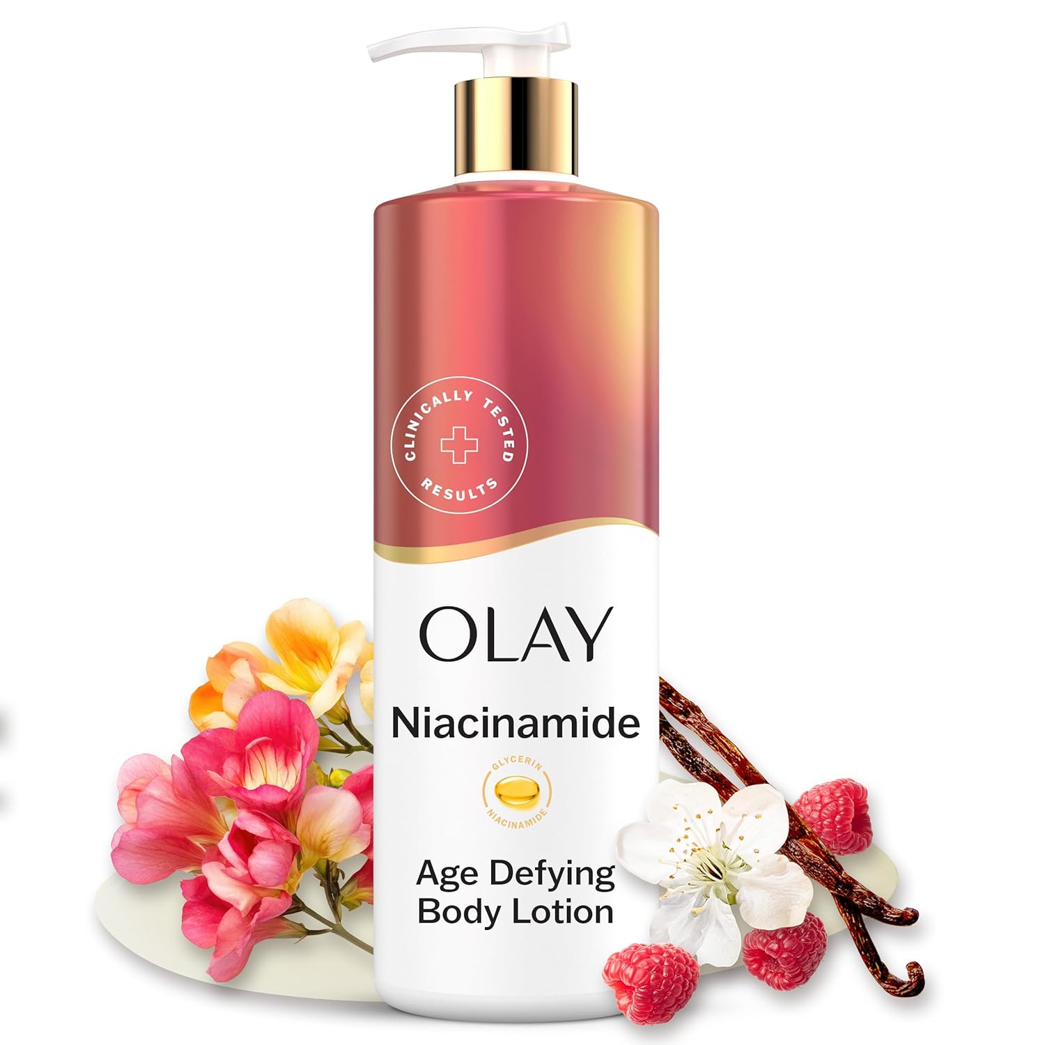 Olay-Body-Lotion-for-Women-Age-Defying-with-Niacinamide-Serum.jpg Olay Body Lotion for Women, Age Defying with Niacinamide Serum, Visibly Reduce Signs of Skin Aging, 24hr Moisture & Hydration, Fast Absorbing Formula, Vitamin B3 Complex, For All Skin Types, 17 fl oz - Image 1