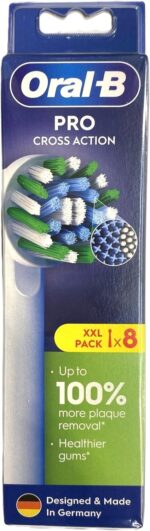Oral-B CrossAction Toothbrush Heads Pack of 8 Replacement Refills for Electric Rechargeable Toothbrush, Mailbox Sized Pack