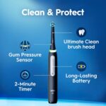 Oral-B Rechargeable Electric Toothbrush, iO3 Limited Deep Clean, 3 Cleaning Modes, Visual Pressure Sensor to Protect Gums, 2 Brush Heads, Travel Case, ICY Blue - Image 2