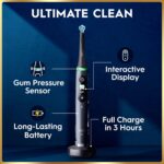 Oral-B Rechargeable Electric Toothbrush, iO9 Limited Ultimate Clean, 7 Cleaning Modes, Interactive Display, iSense Charger, Charging Travel Case, Visible Pressure Sensor, 3 Brush Heads, Black - Image 2