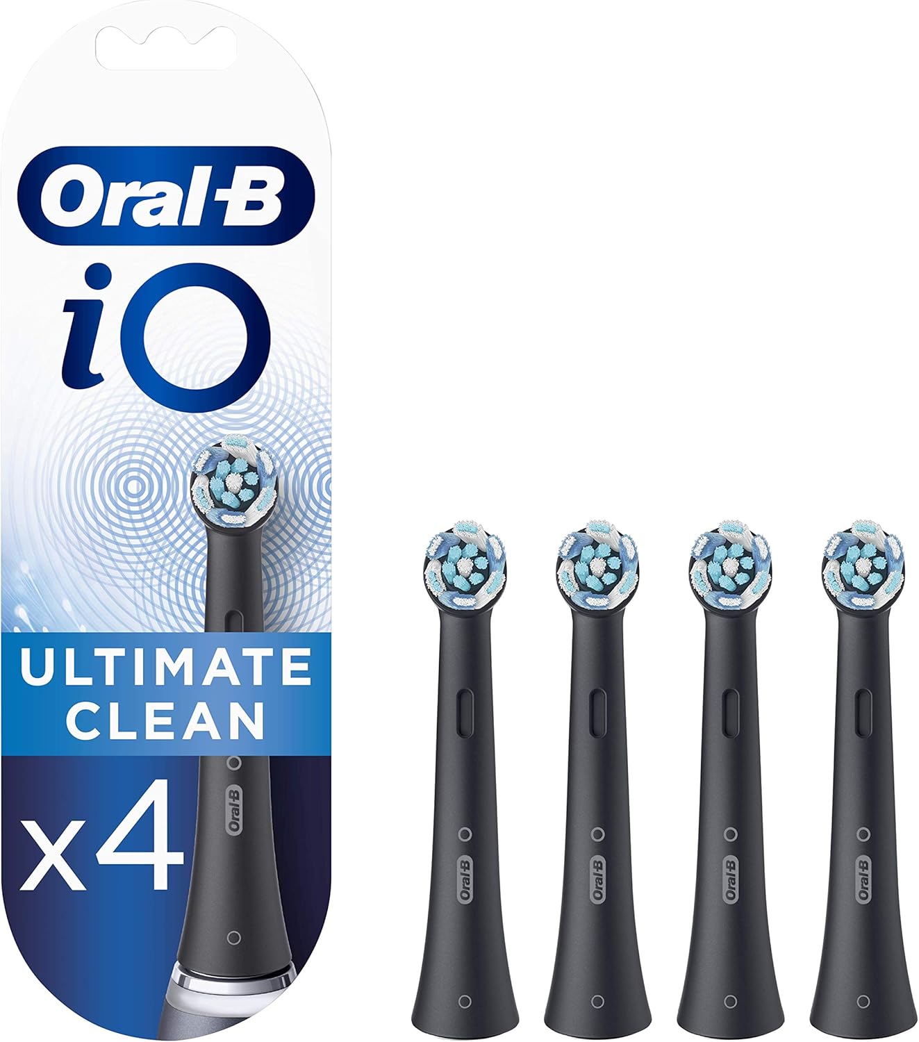 Oral-B-iO-Ultimate-Clean-Electric-Toothbrush-Head-Twisted-Angled.jpg Oral-B iO Ultimate Clean Electric Toothbrush Head, Twisted & Angled Bristles for Deeper Plaque Removal, Pack of 4, Suitable for Mailbox, Black - Image 1