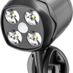 Outdoor Motion Sensor Light Battery Operated, IP65 Waterproof Ultra Bright Motion Sensor Outdoor Lights Head Adjustable with 8W 600 Lumen 6000K 4LEDs for Garage Yard Porch and Patio (1 Pack)