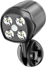 Outdoor Motion Sensor Light Battery Operated, IP65 Waterproof Ultra Bright Motion Sensor Outdoor Lights Head Adjustable with 8W 600 Lumen 6000K 4LEDs for Garage Yard Porch and Patio (1 Pack)
